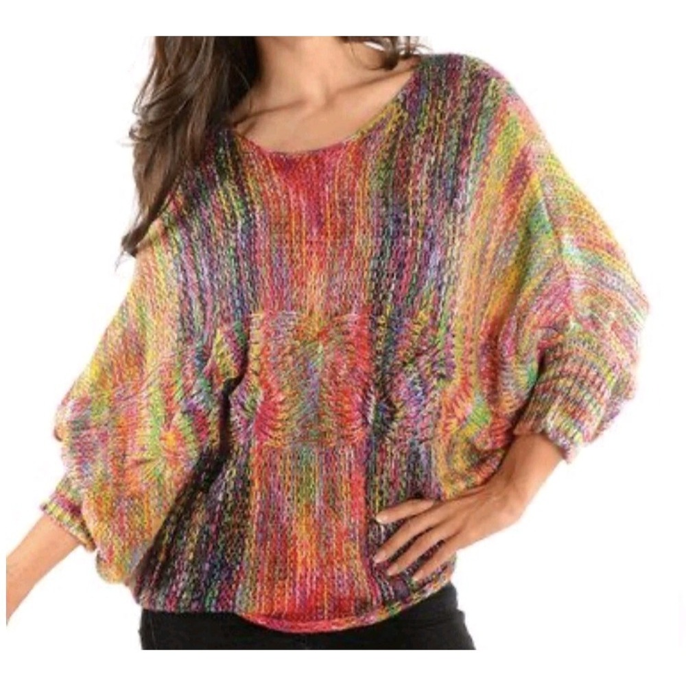Diva Designs Women's Multicolor Loose Knit Short Bat Sleeve‎ Sweater Plus 3X NWT